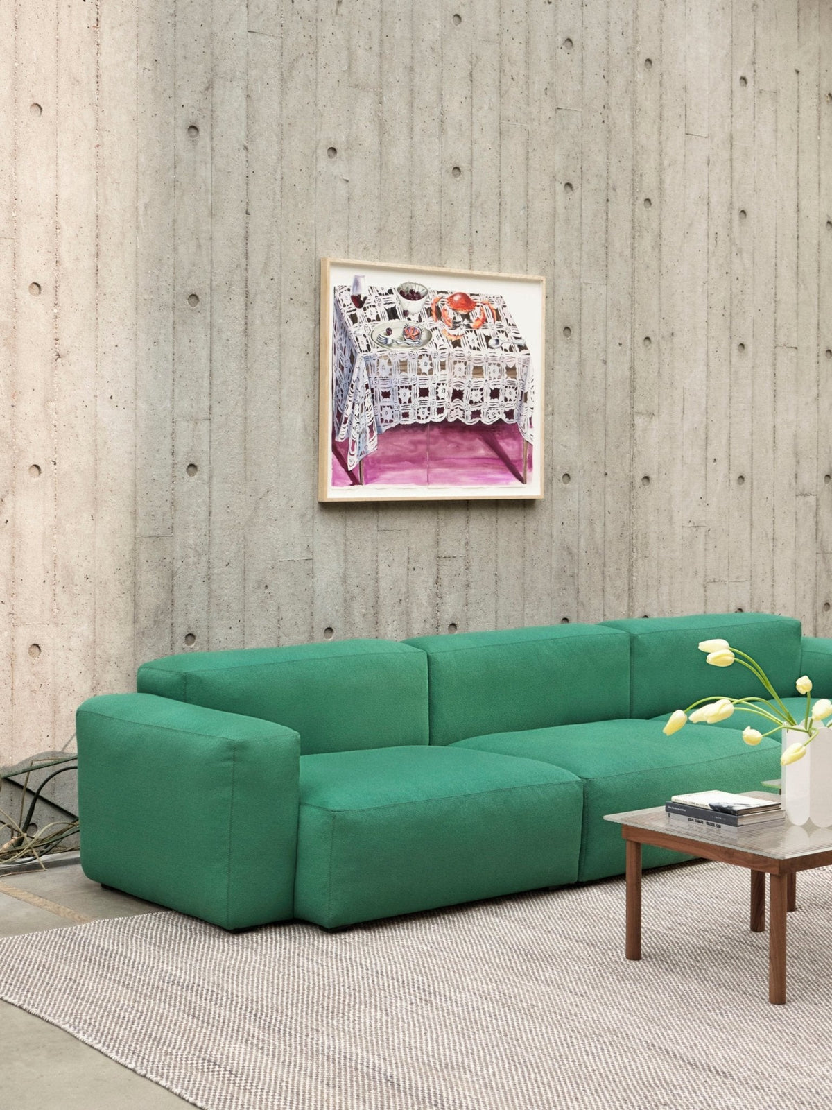 HAY Kofi 60x60 sohvapöytä, pähkinä/ruokolasi - Laatukaluste