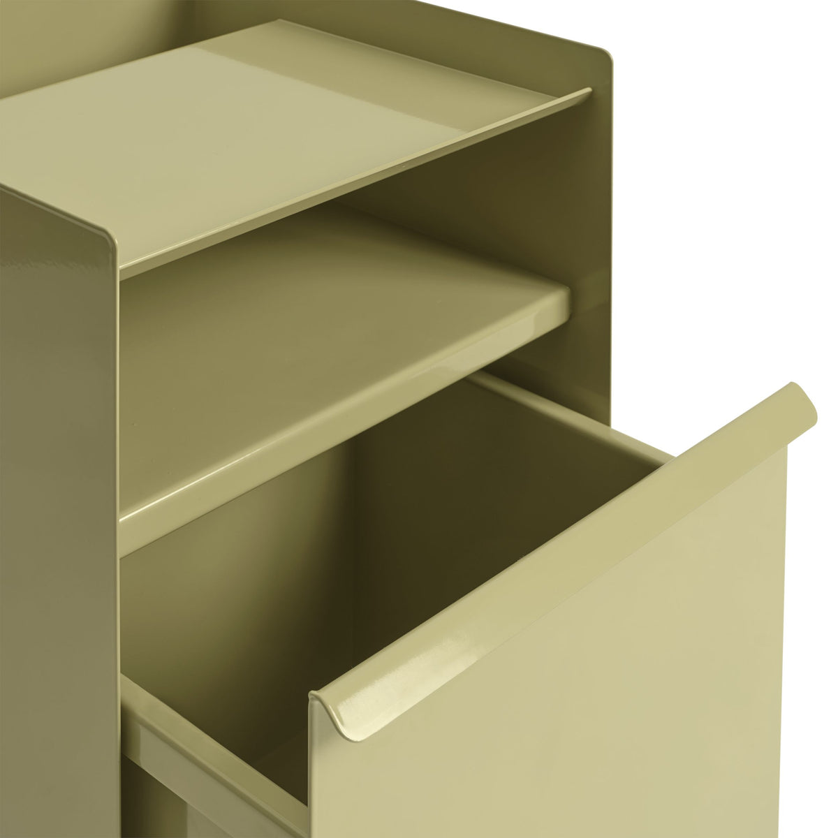 Muuto Folded low serving trolley with door beige-green