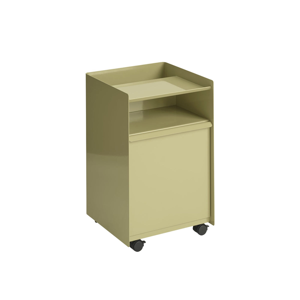 Muuto Folded low serving trolley with door beige-green
