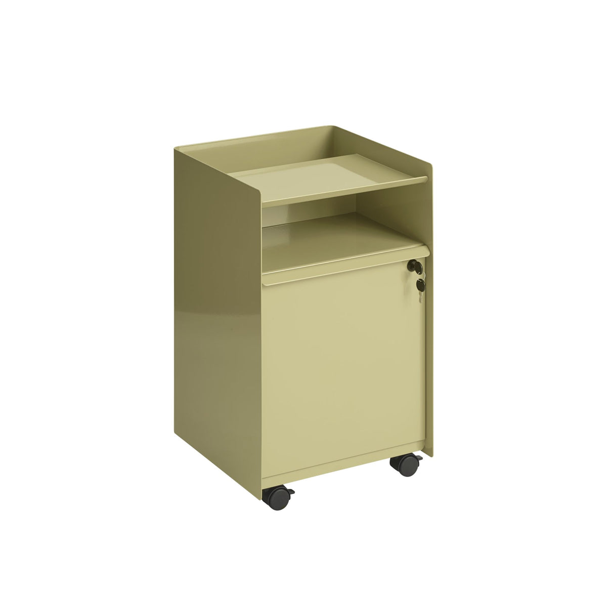 Muuto Folded low serving trolley with door beige-green