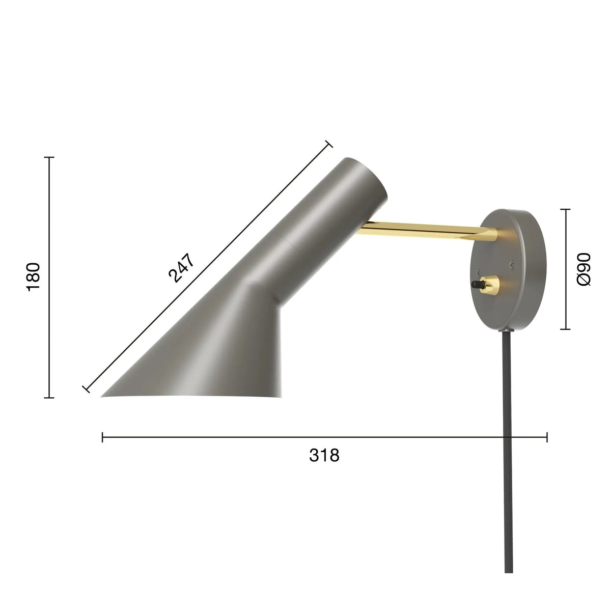 Louis Poulsen AJ seinävalaisin lämmin harmaa/messinki Louis Poulsen