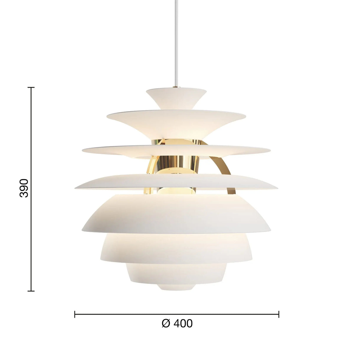 Louis Poulsen PH Snowball riippuvalaisin pehmeä valkoinen/messinki Louis Poulsen