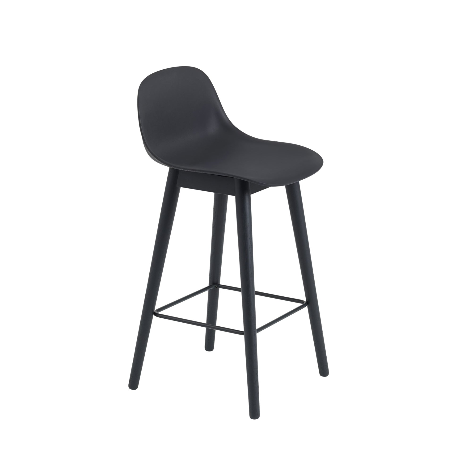 Muuto Fiber baarituoli selkänojalla, tammijalat, musta - Laatukaluste