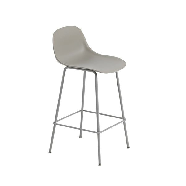 Muuto Fiber baarituoli selkänojalla, teräsjalat, harmaa - Laatukaluste