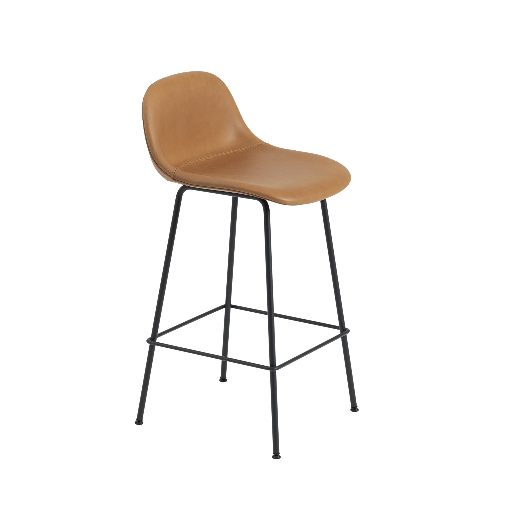 Muuto Fiber baarituoli selkänojalla, teräsjalat, konjakki/musta - Laatukaluste