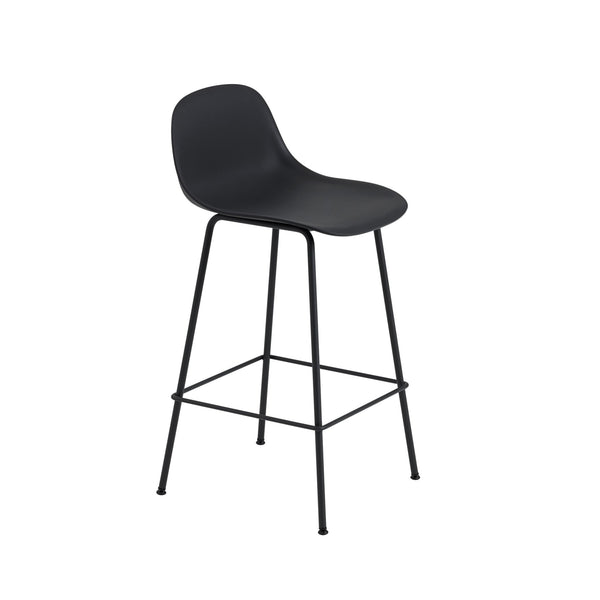 Muuto Fiber baarituoli selkänojalla, teräsjalat, musta - Laatukaluste