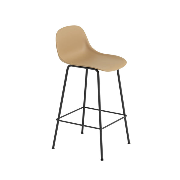 Muuto Fiber baarituoli selkänojalla, teräsjalat, okra/musta - Laatukaluste