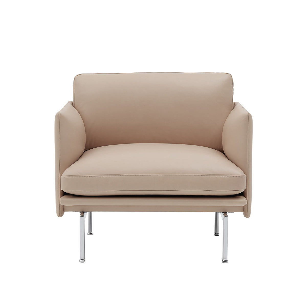 Muuto Outline nojatuoli Beige nahka/polished aluminum - Laatukaluste