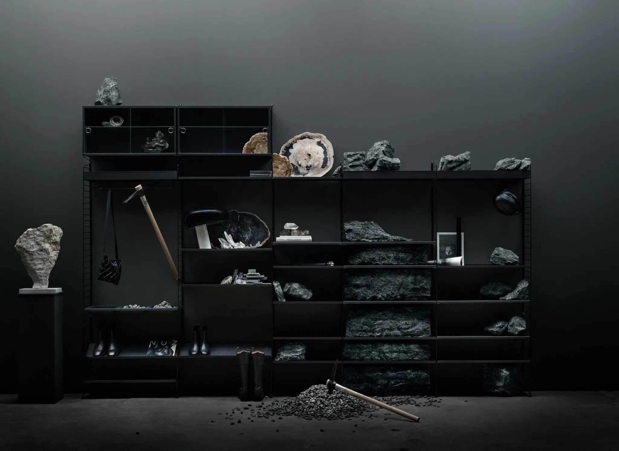 String System hylly 58x30 musta 3 kpl - Laatukaluste