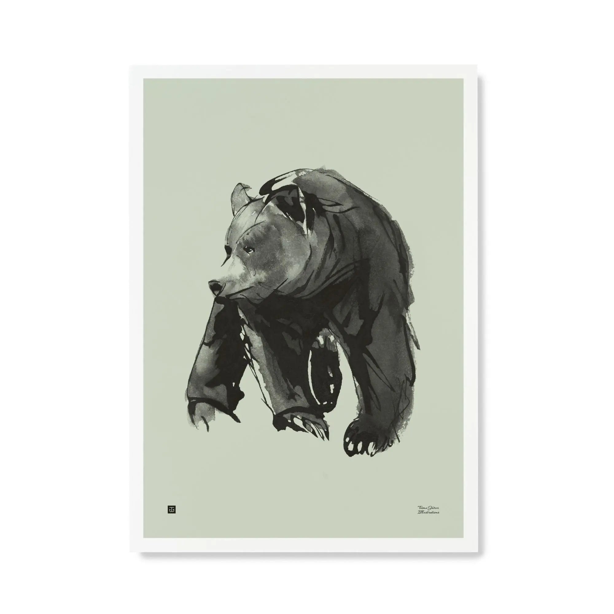 Teemu Järvi Illustrations Lempeä Karhu juliste 50x70 keväänvihreä Teemu Järvi Illustrations