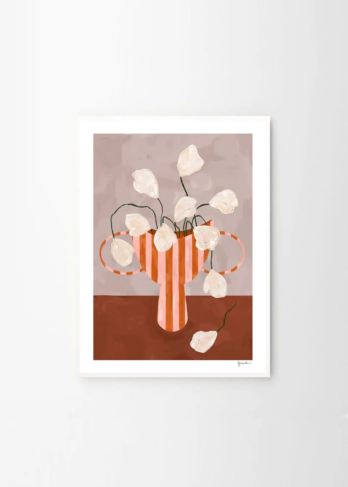 The Poster Club White Flowers in Striped Vase juliste The Poster Club