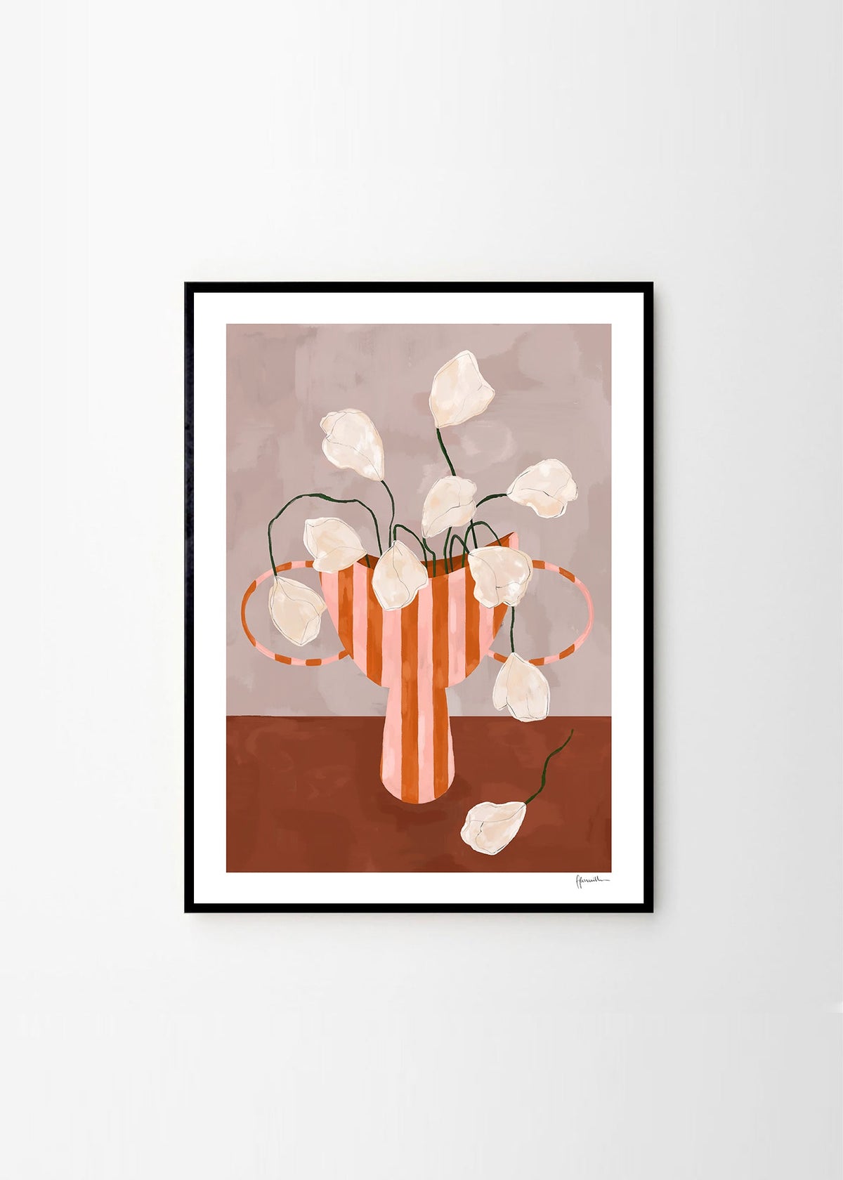 The Poster Club White Flowers in Striped Vase juliste The Poster Club