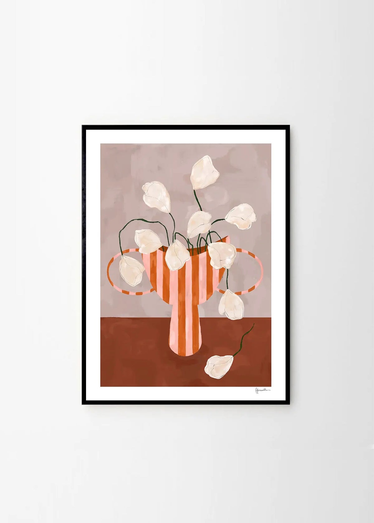 The Poster Club White Flowers in Striped Vase juliste The Poster Club