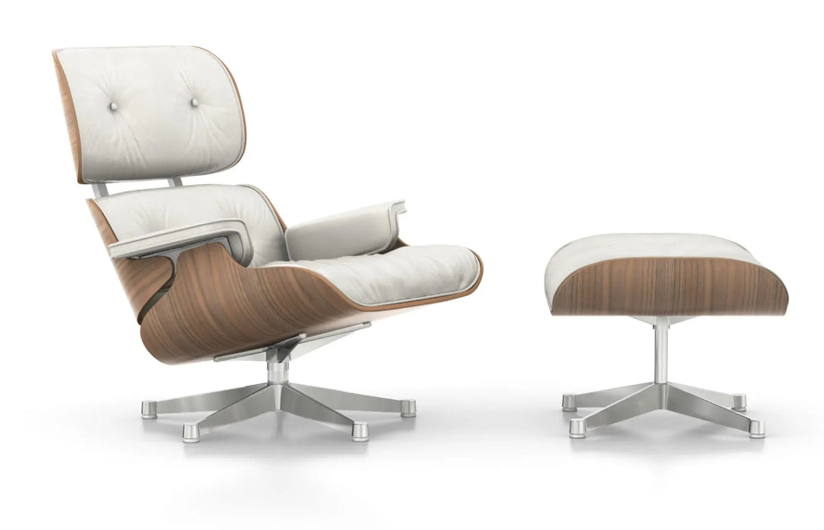 Vitra Eames Lounge Chair valkolakattu pähkinä/valkoinen nahka Vitra