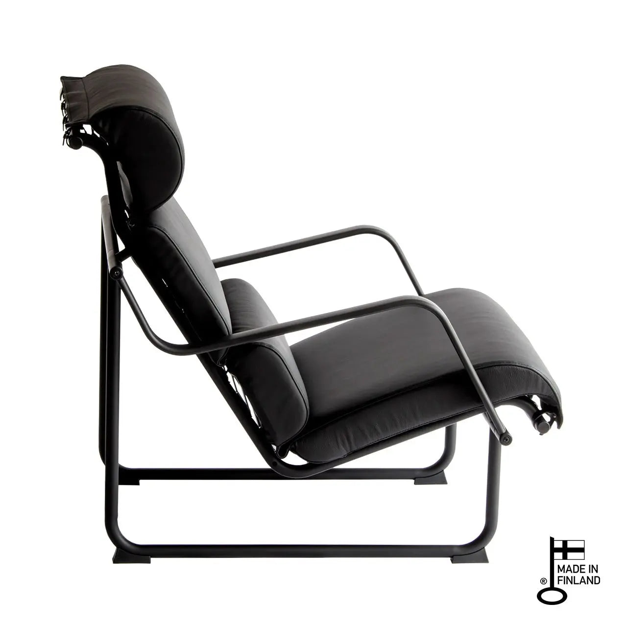 Yrjö Kukkapuro Remmi nojatuoli musta nahka/musta - Laatukaluste